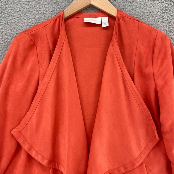 Chicos Jacket Womens 1 US 8 Orange Faux Suede Waterfall Open Front Casual Crop - Picture 2 of 9